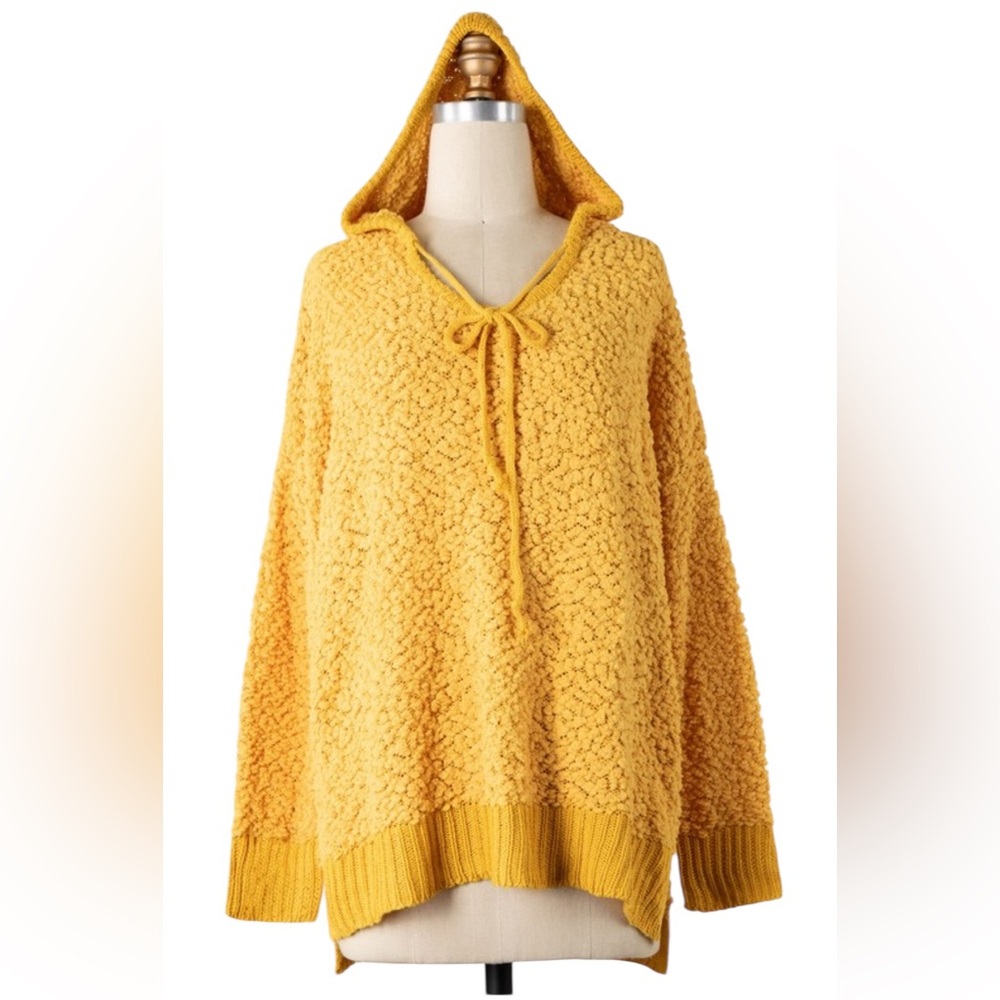 Miracle brand Mustard Yellow Gold Neck Tie Knit Hoodie Sweater